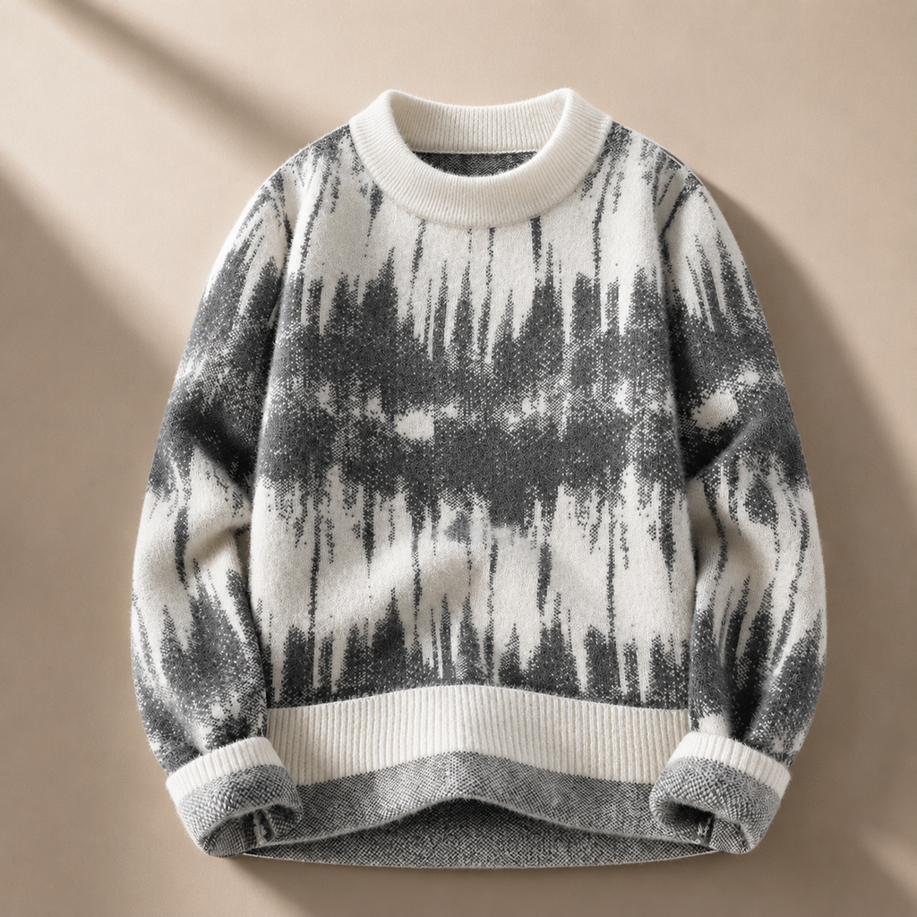 Sebastian Men's Abstract Knit Sweater – Relaxed Fit Patterned Crew Neck Pullover