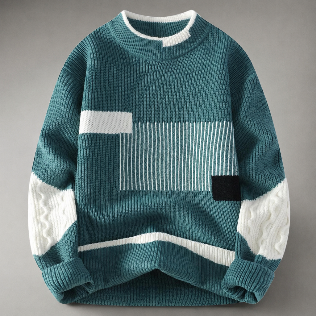 Sebastian Geometric Colorblock Knit Sweater – Crew Neck Pullover