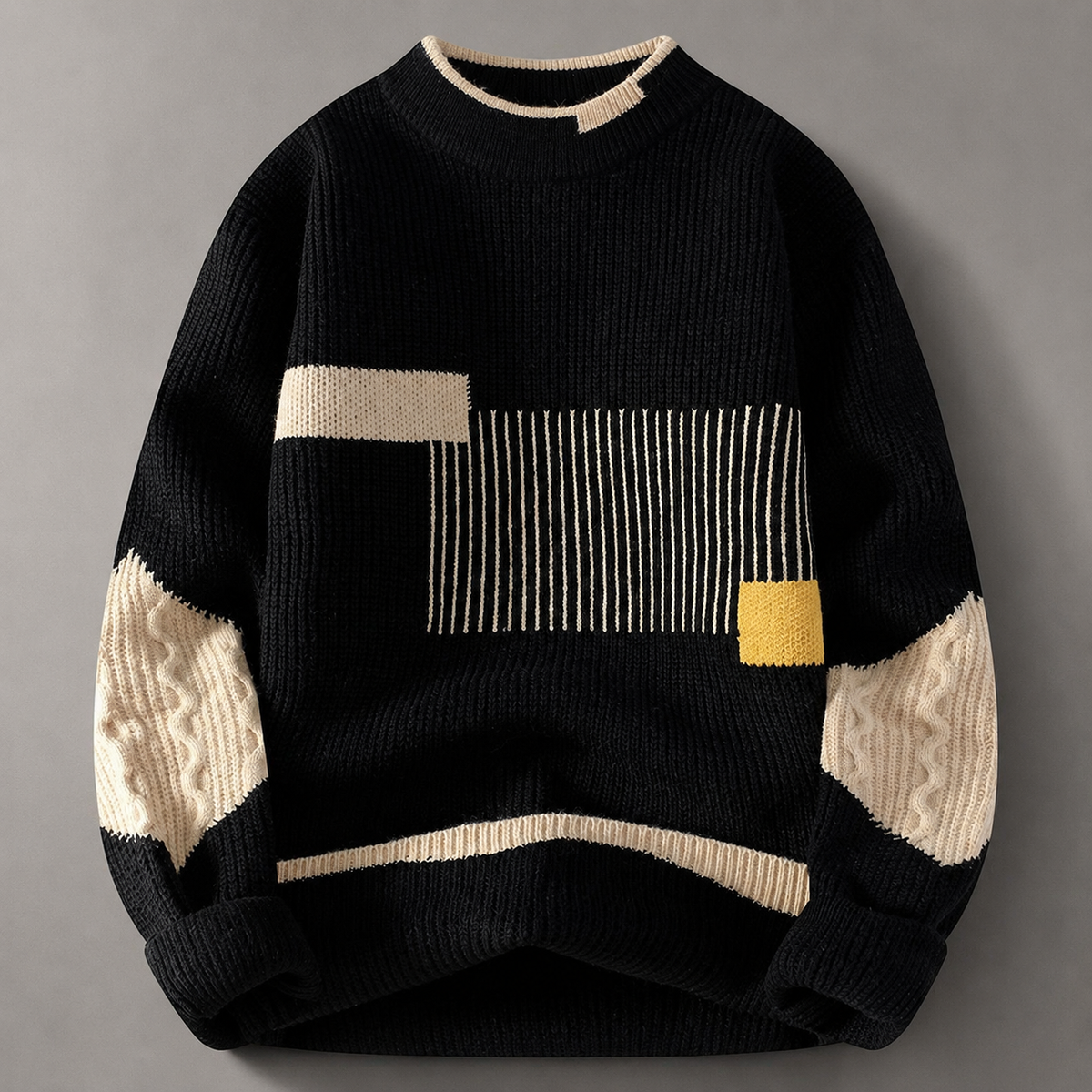 Sebastian Geometric Colorblock Knit Sweater – Crew Neck Pullover