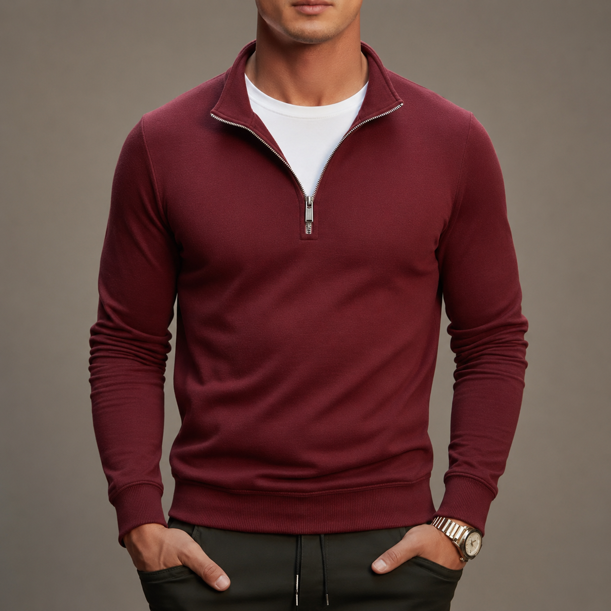 Spencer Men's Cotton Quarter Zip Sweater Classic Fit Pullover