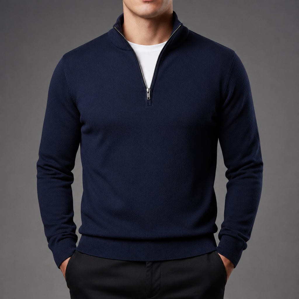 Spencer Men's Cotton Quarter Zip Sweater Classic Fit Pullover