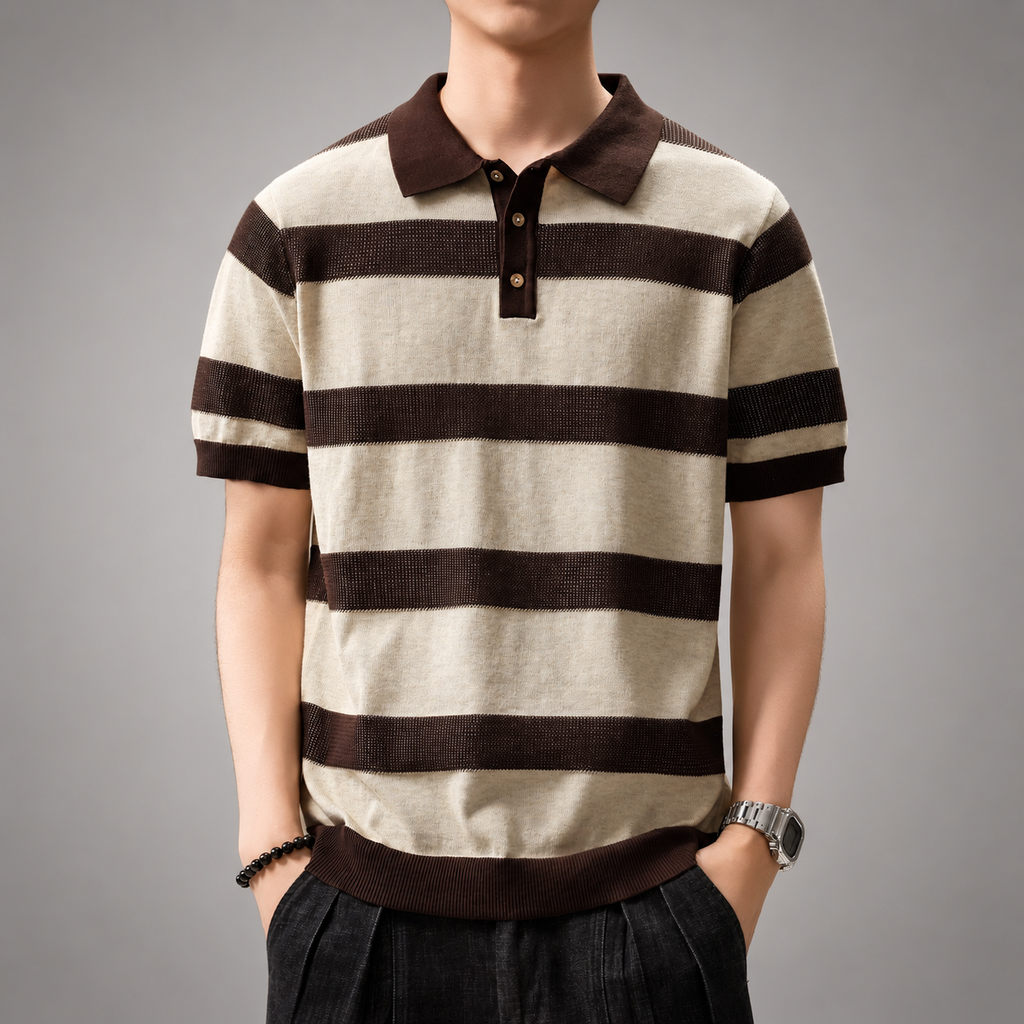 Riccardo Men’s Striped Knit Polo Shirt