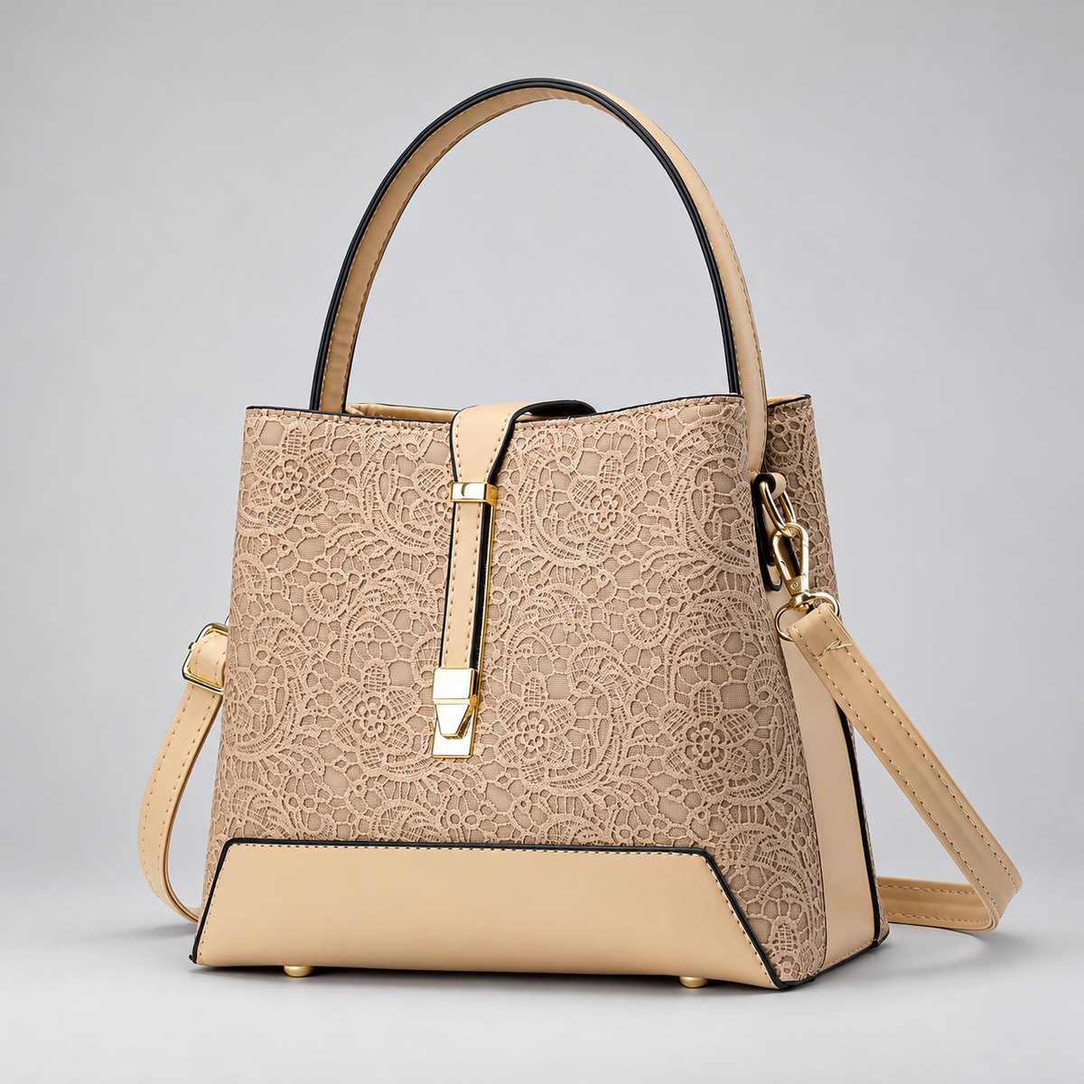 Amara Women’s Structured Lace Handbag with Gold-Tone Hardware