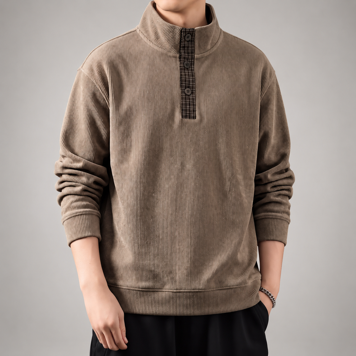 Fiorenzo Men’s Three-Button Ribbed Henley Sweater