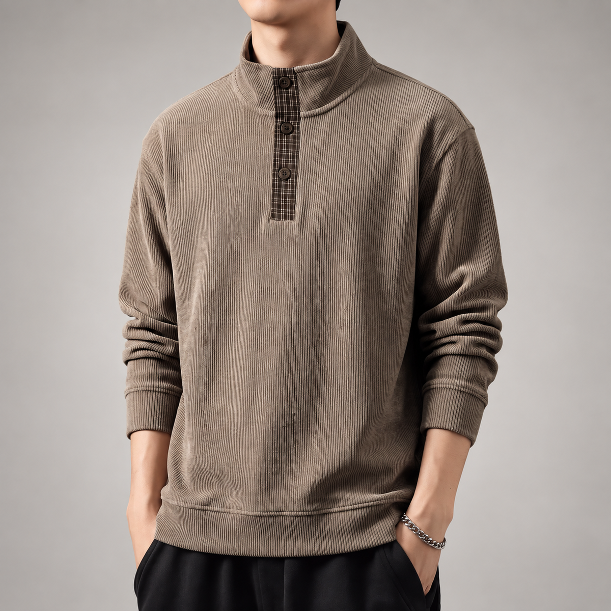Fiorenzo Men’s Three-Button Ribbed Henley Sweater