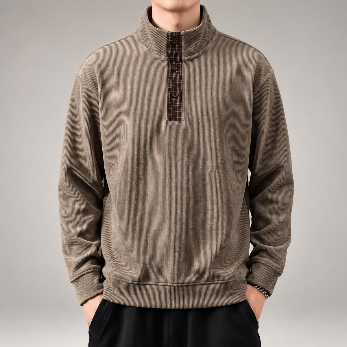 Fiorenzo Men’s Three-Button Ribbed Henley Sweater