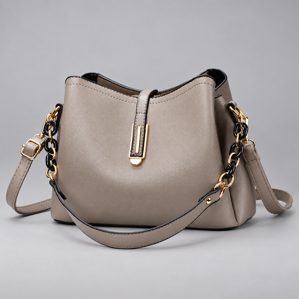 Caslen Women’s Textured Shoulder Bag with Chain Details