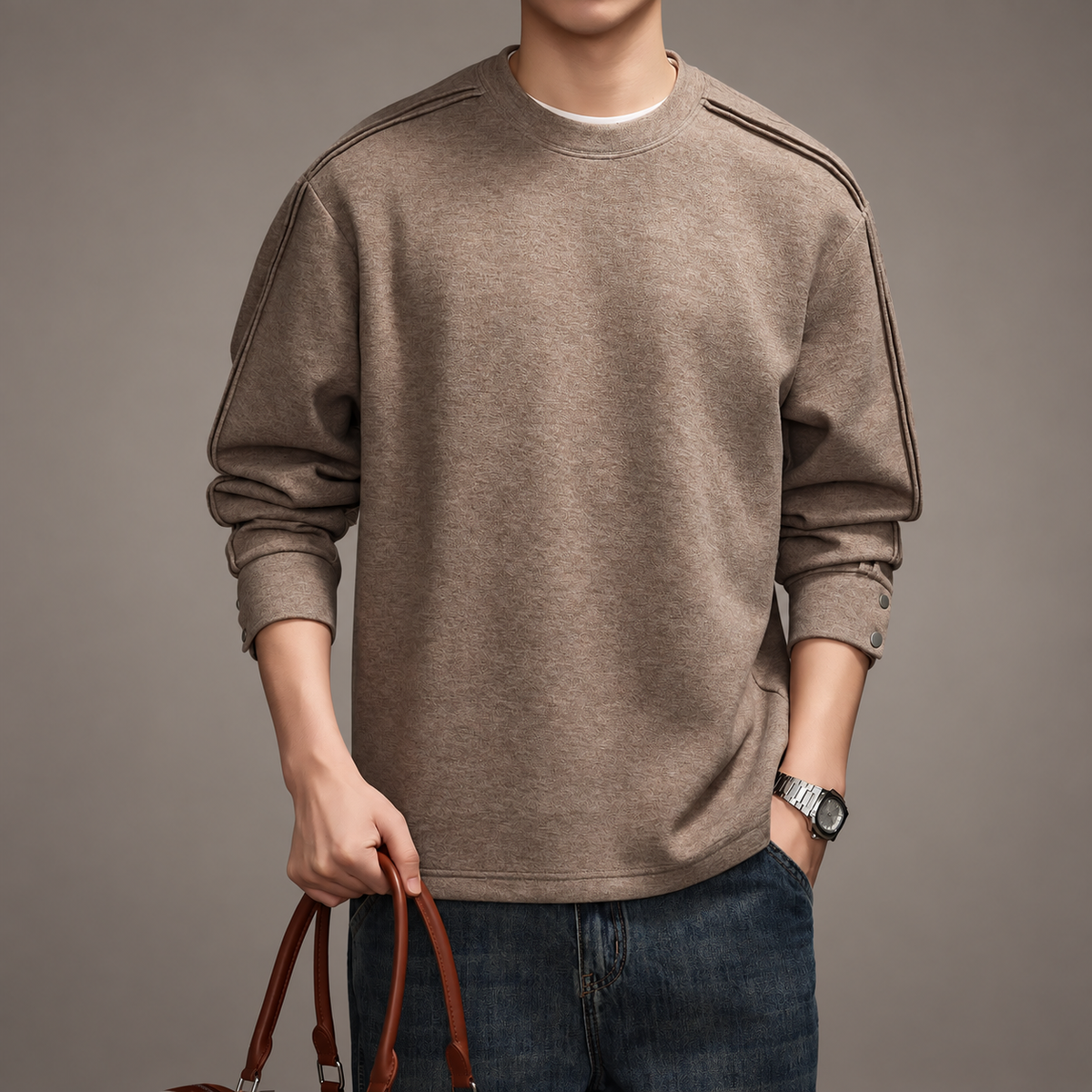 Tiziano Men’s Crewneck Sweatshirt with Snap Cuffs