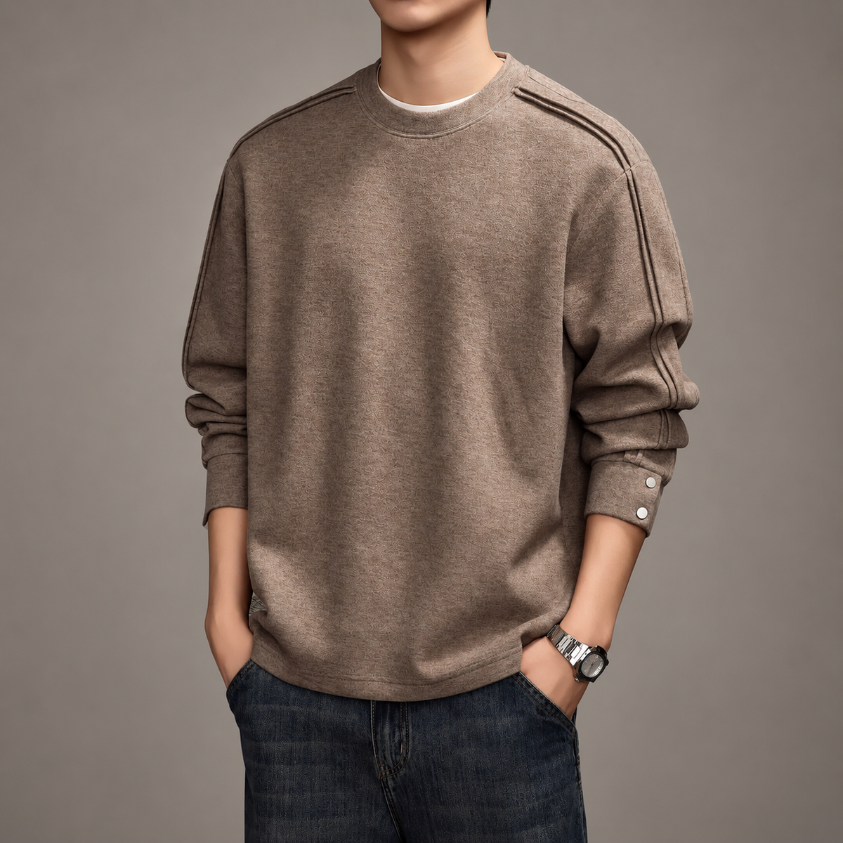 Tiziano Men’s Crewneck Sweatshirt with Snap Cuffs