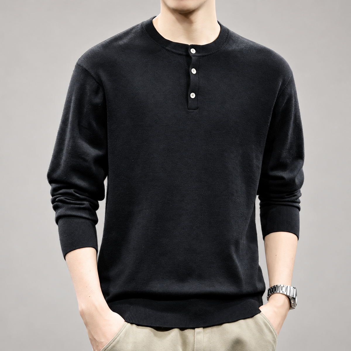 Alistair Men’s Three-Button Henley Knit Sweater