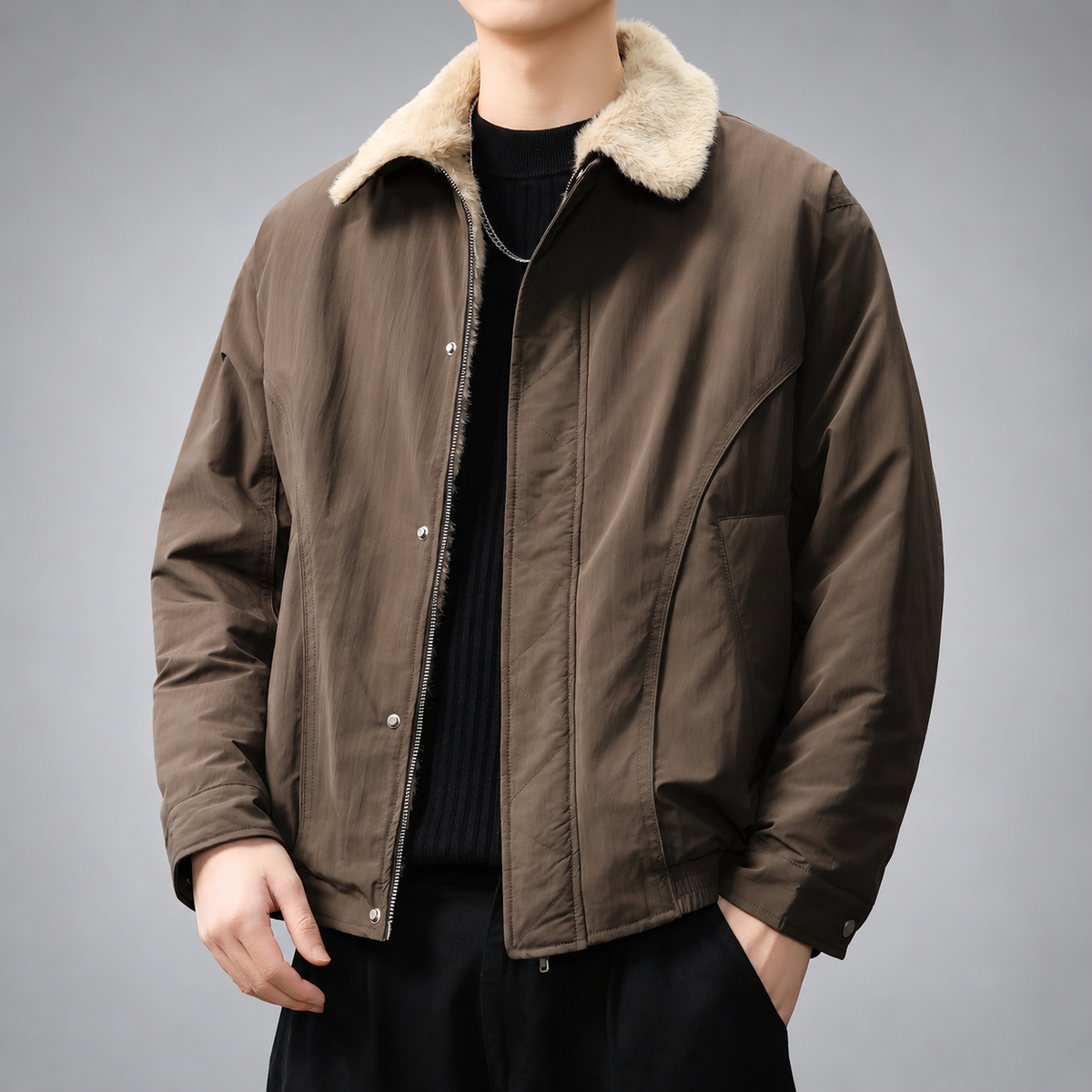 Gaspard Men’s Zip-Front Jacket with Contrast Collar