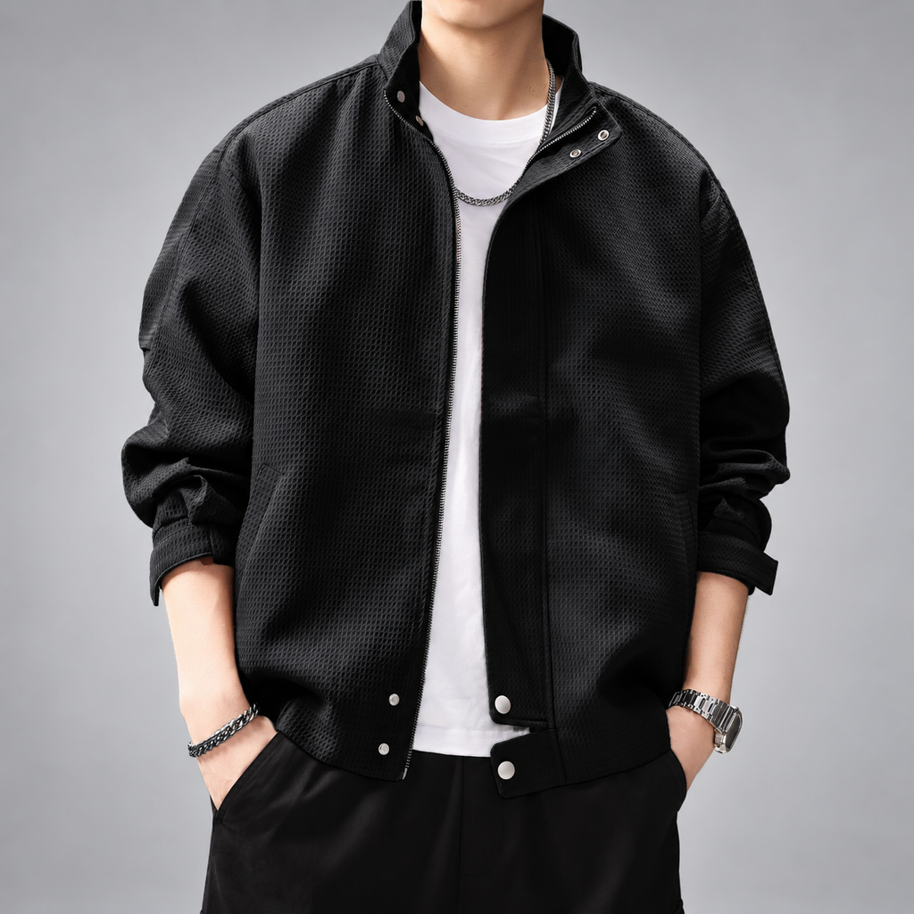 Orson Men's Waffle Textured Zip-Front Jacket with Stand Collar