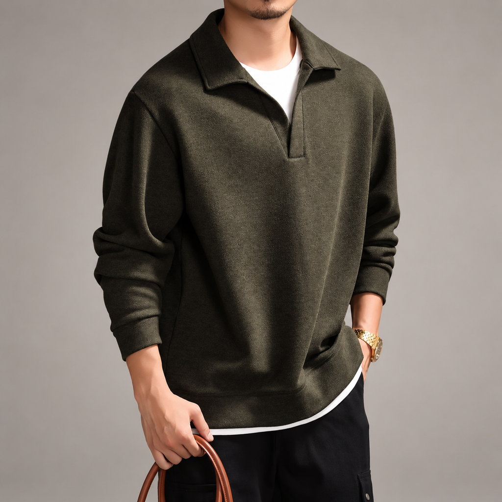 Gualtiero Men's Textured Long Sleeve Polo Pullover