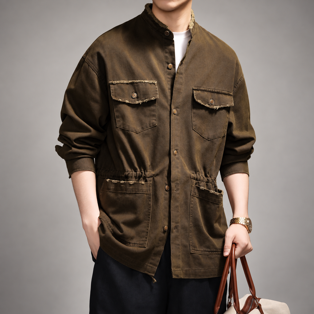 Ariston Men’s Washed Utility Jacket with Stand Collar