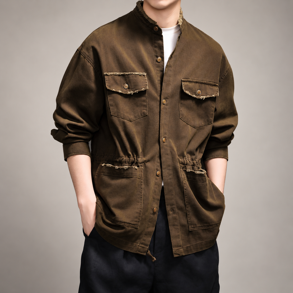 Ariston Men’s Washed Utility Jacket with Stand Collar