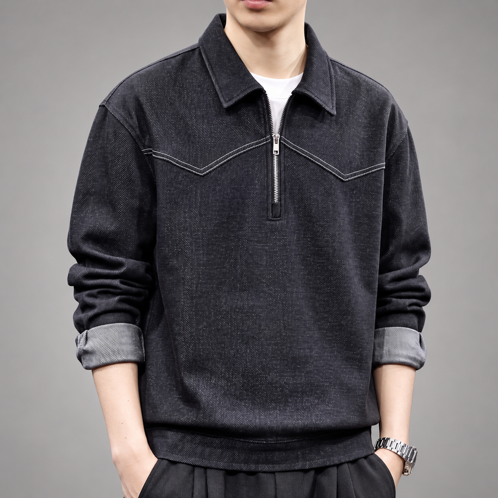 Adrian Men's Textured Half-Zip Pullover with Pointed Collar