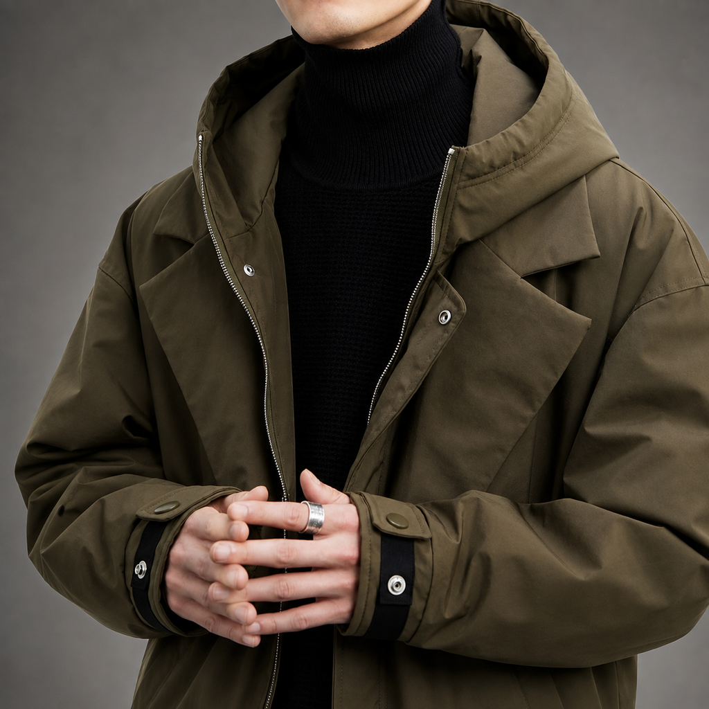 Thierry Men's Hooded Overcoat Jacket – Water Resistant Lightweight Long Windbreaker