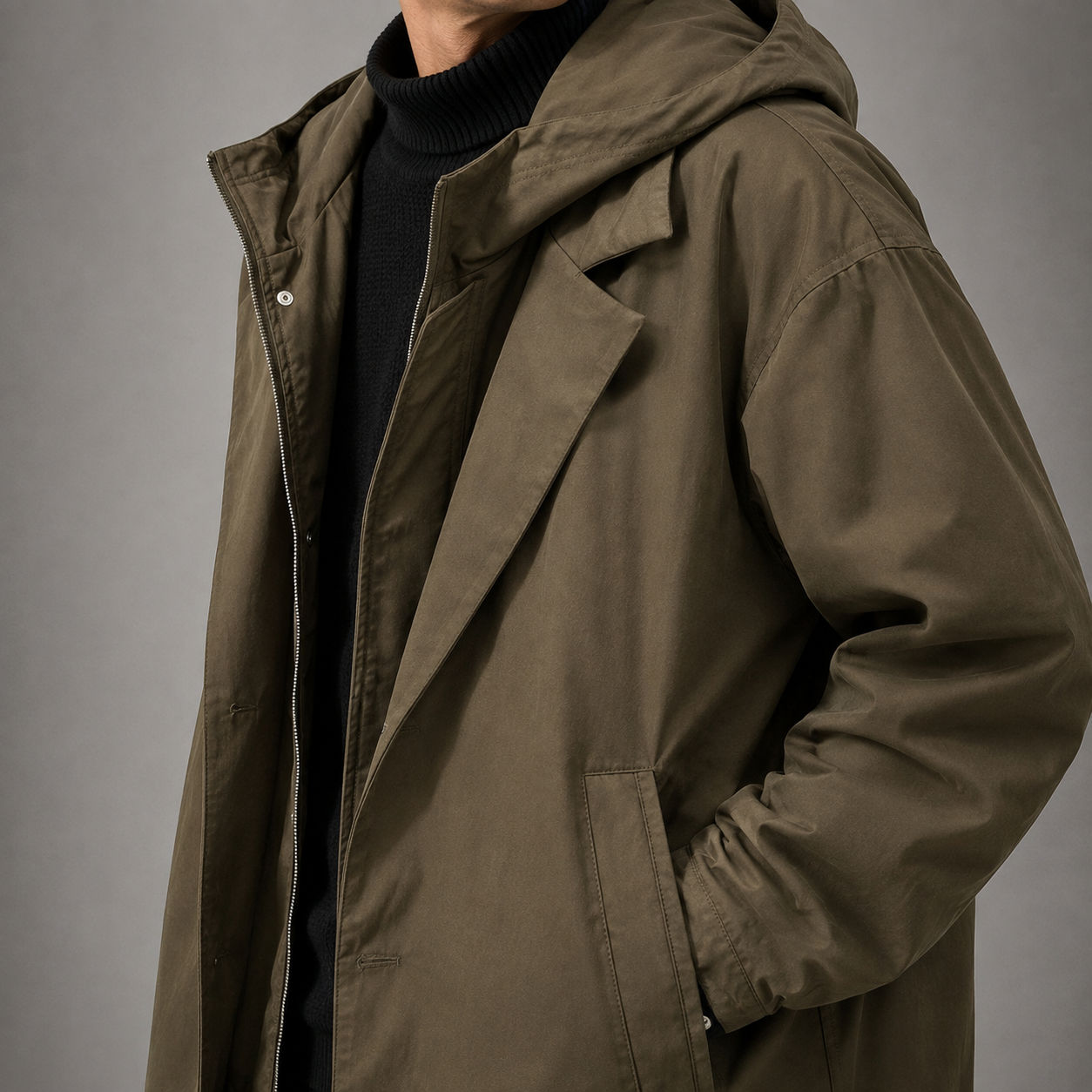 Thierry Men's Hooded Overcoat Jacket – Water Resistant Lightweight Long Windbreaker