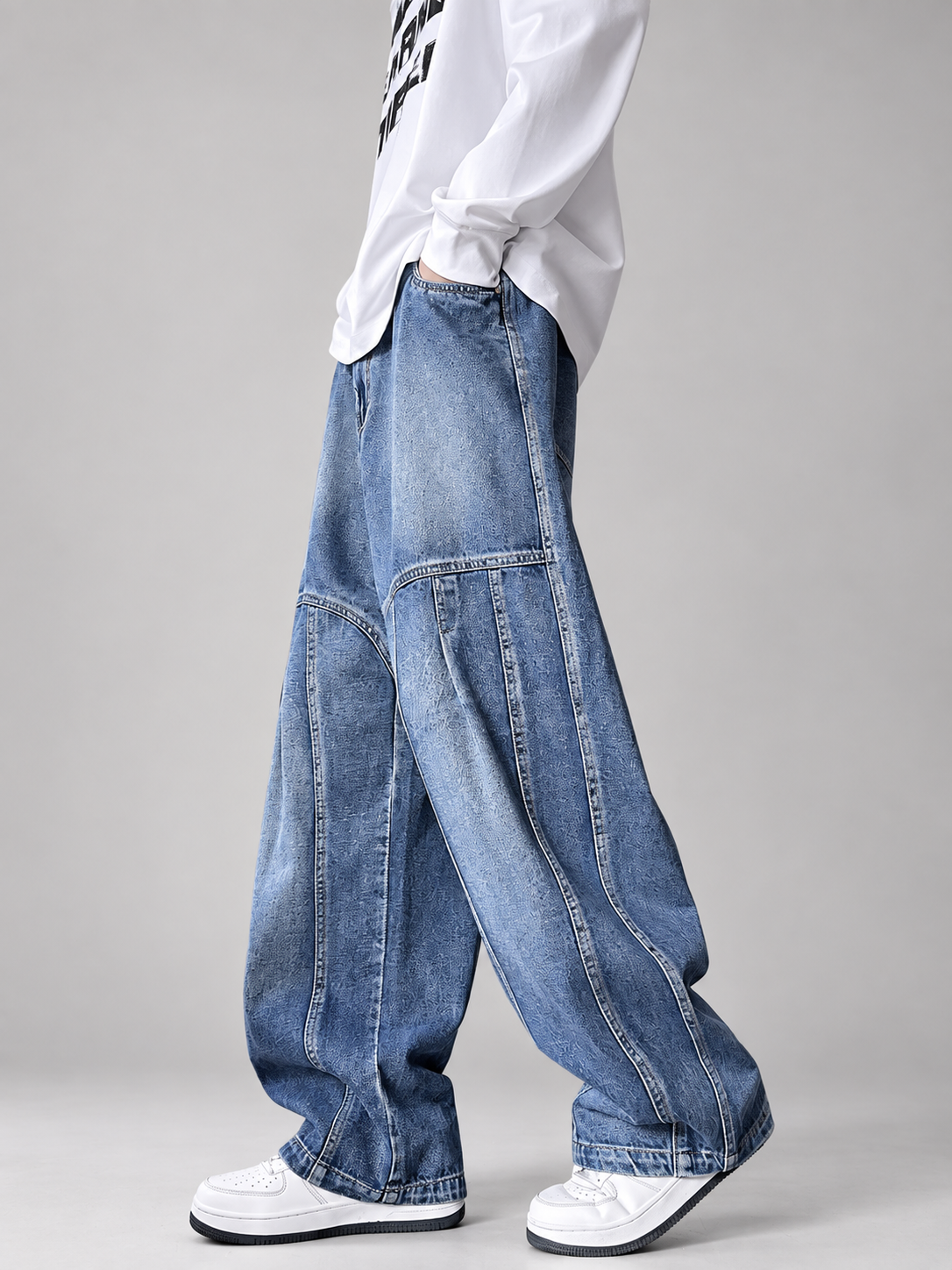 Thierry Men’s Washed Panel Wide-Leg Jeans