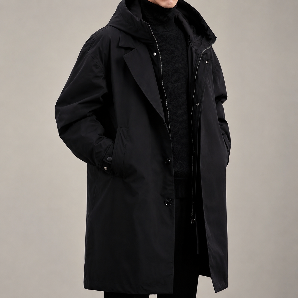 Thierry Men's Hooded Overcoat Jacket – Water Resistant Lightweight Long Windbreaker