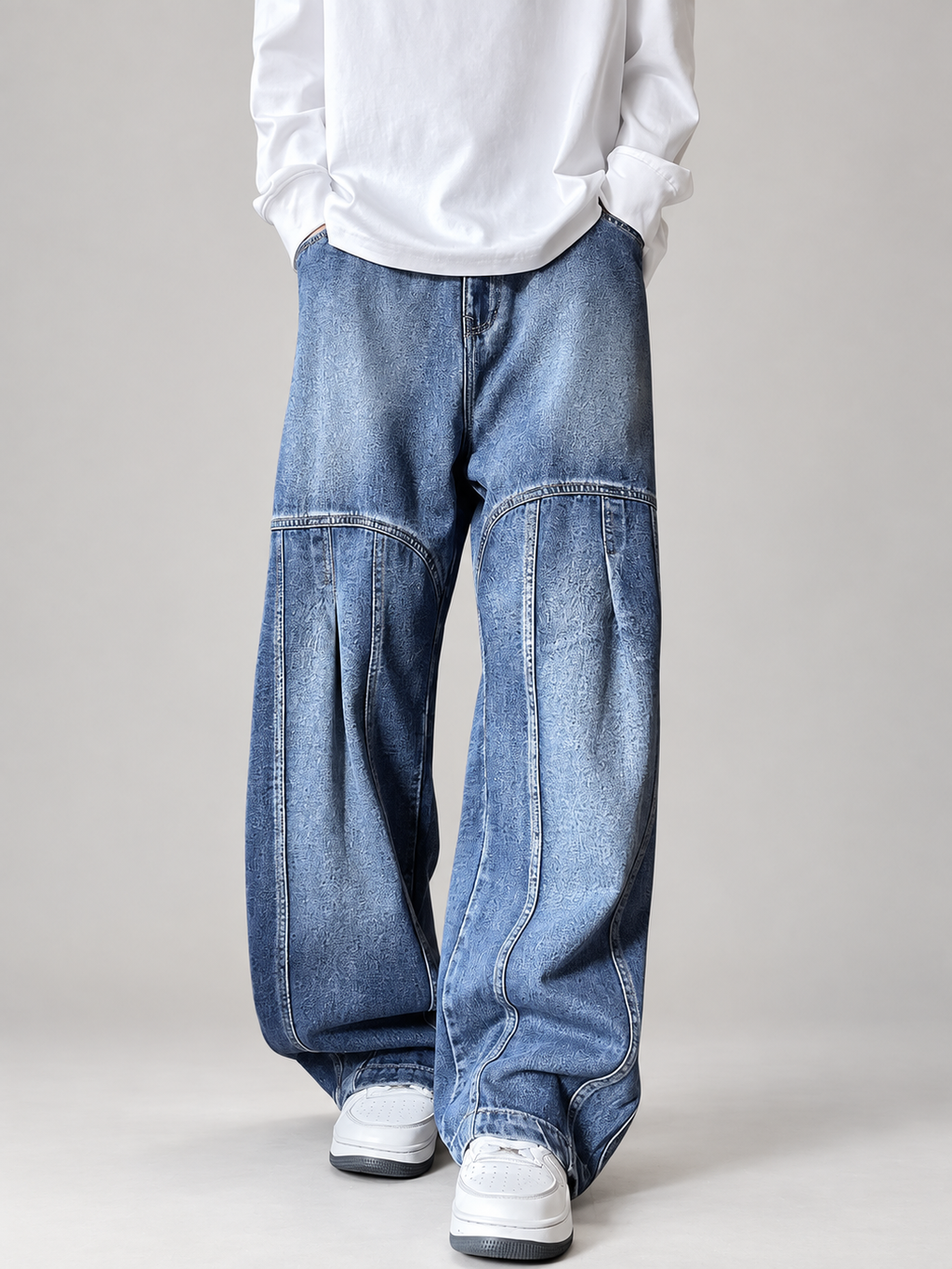 Thierry Men’s Washed Panel Wide-Leg Jeans