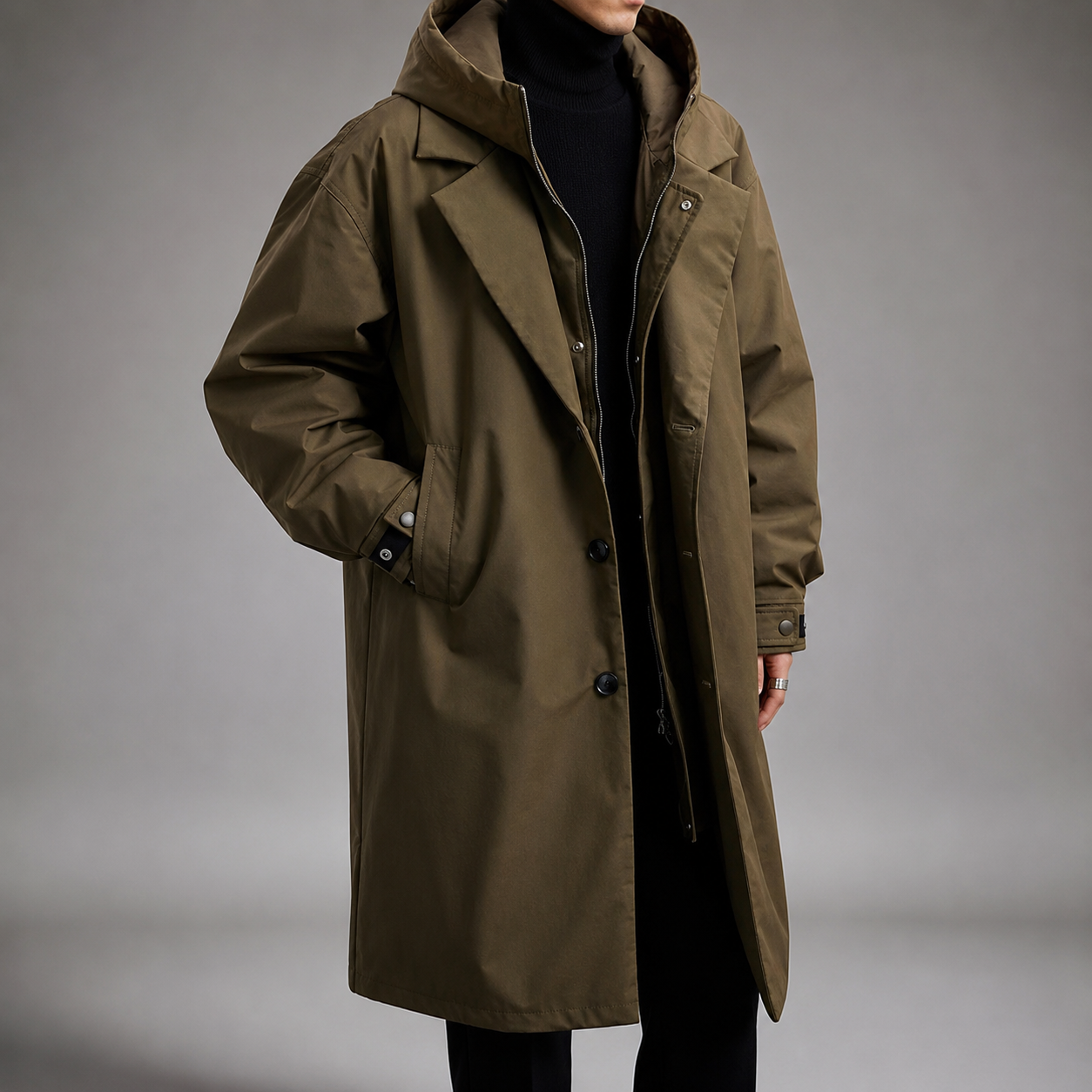 Thierry Men's Hooded Overcoat Jacket – Water Resistant Lightweight Long Windbreaker