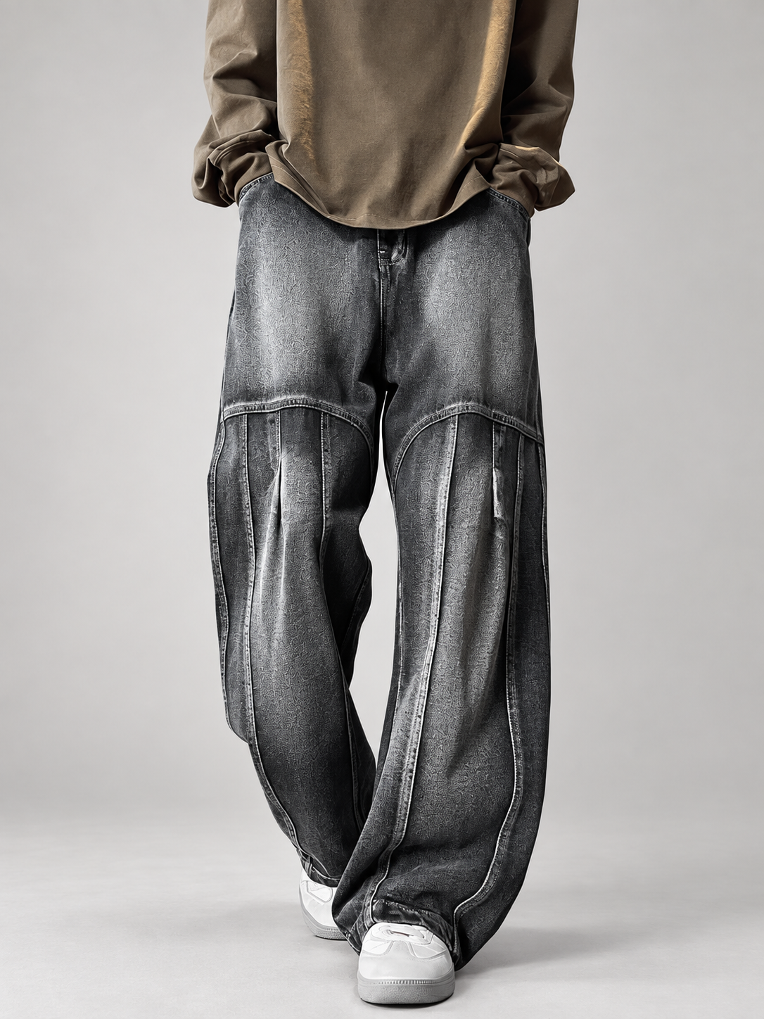 Thierry Men’s Washed Panel Wide-Leg Jeans