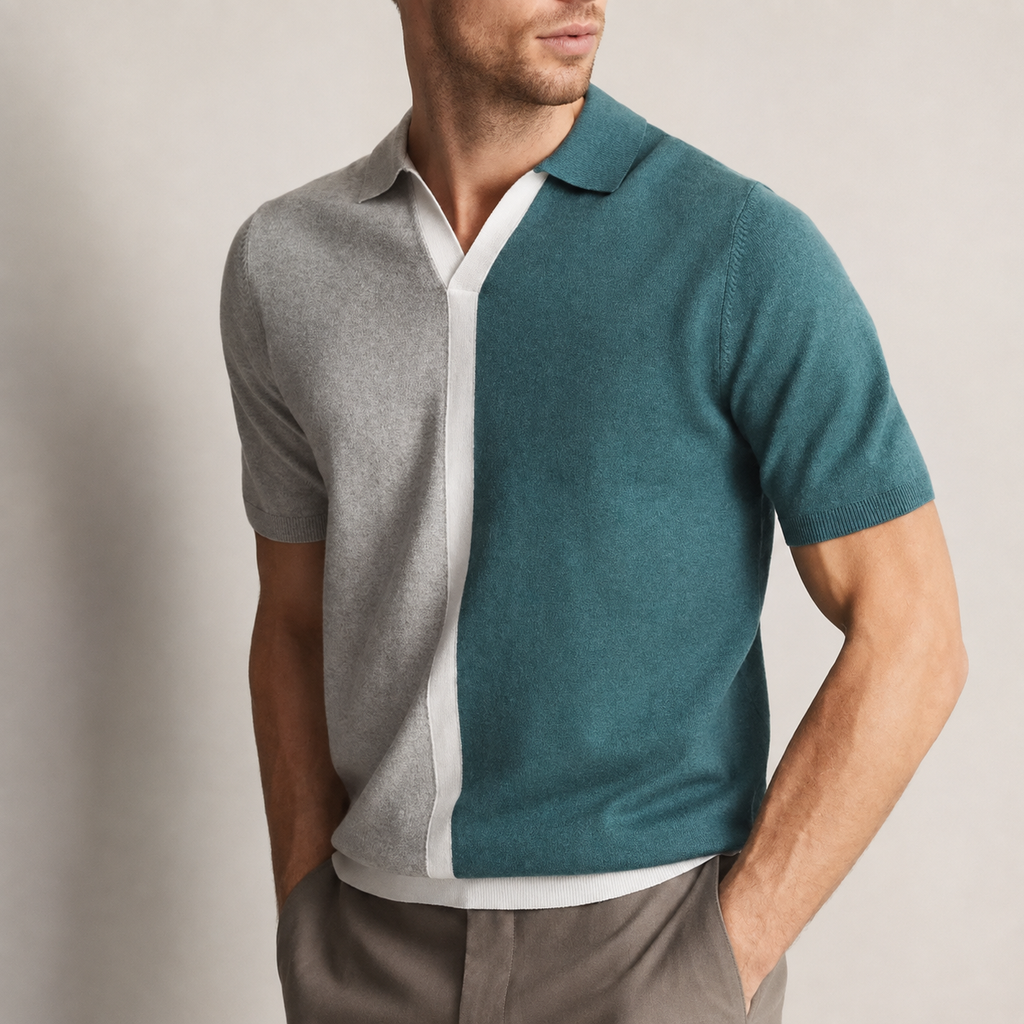 Tristan Men's Cotton Polo T-Shirt – Split Color Short Sleeve Casual Shirt
