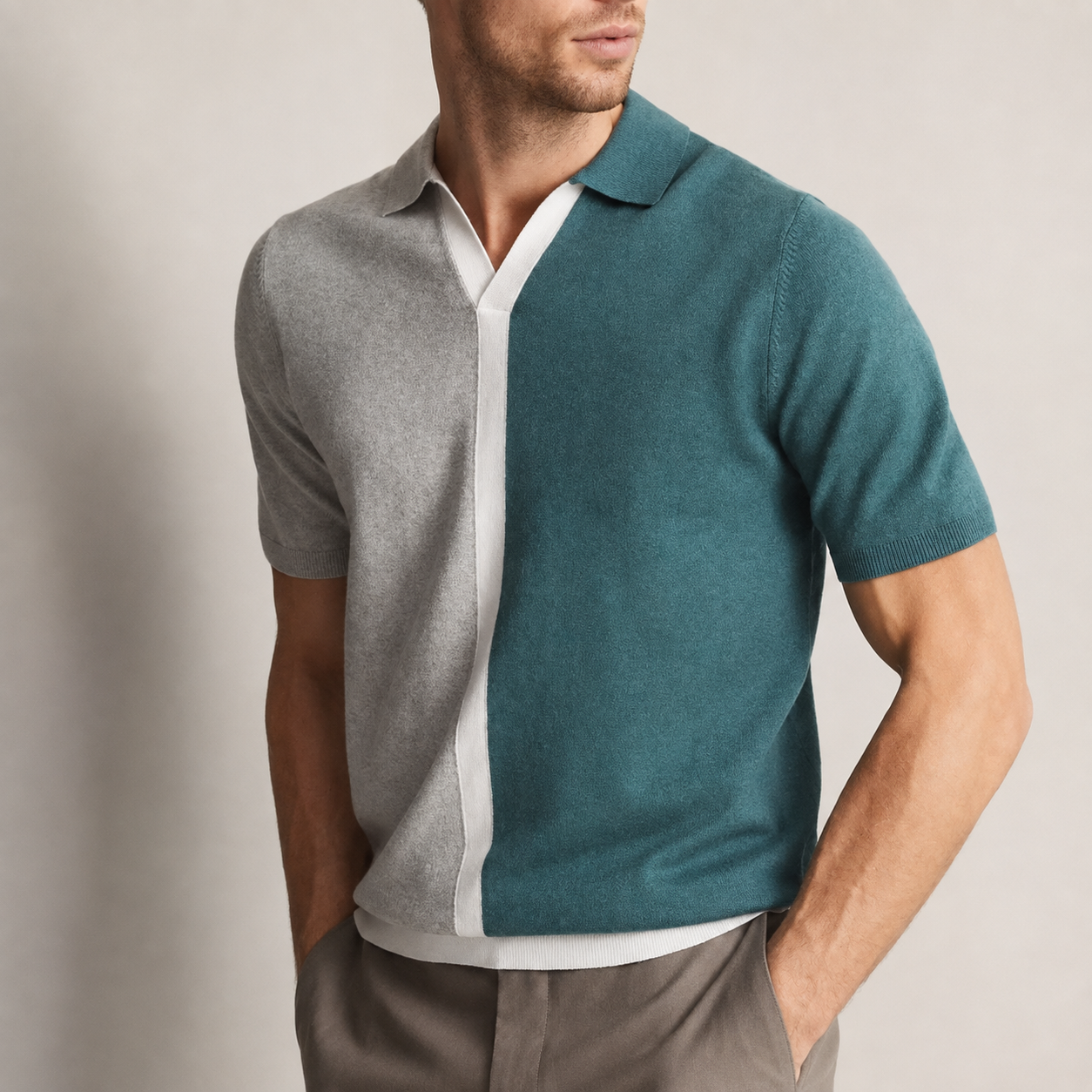 Tristan Men's Cotton Polo T-Shirt – Split Color Short Sleeve Casual Shirt