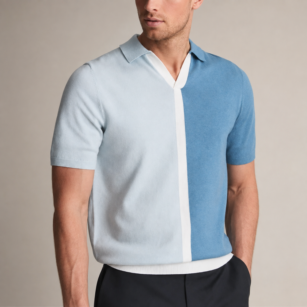 Tristan Men's Cotton Polo T-Shirt – Split Color Short Sleeve Casual Shirt