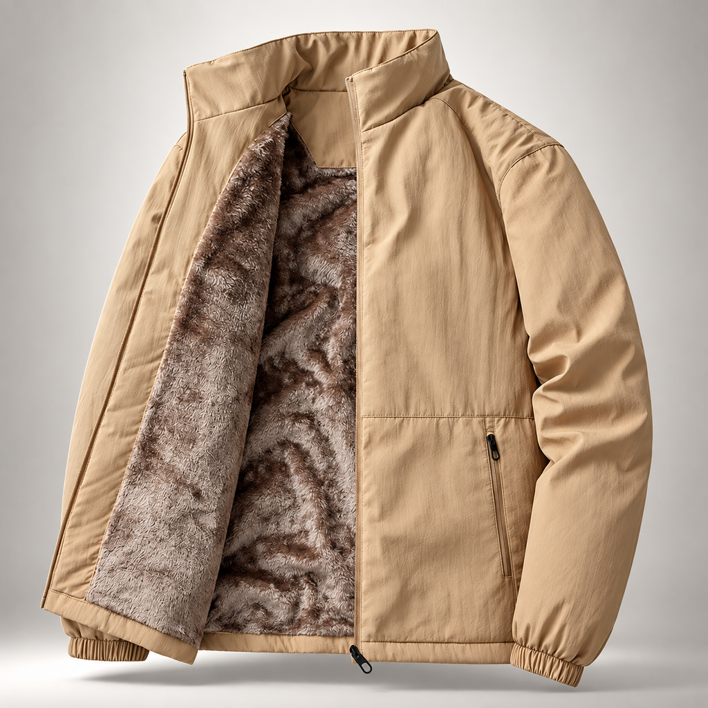 Velor Plush-Lined Casual Full-Zip Jacket