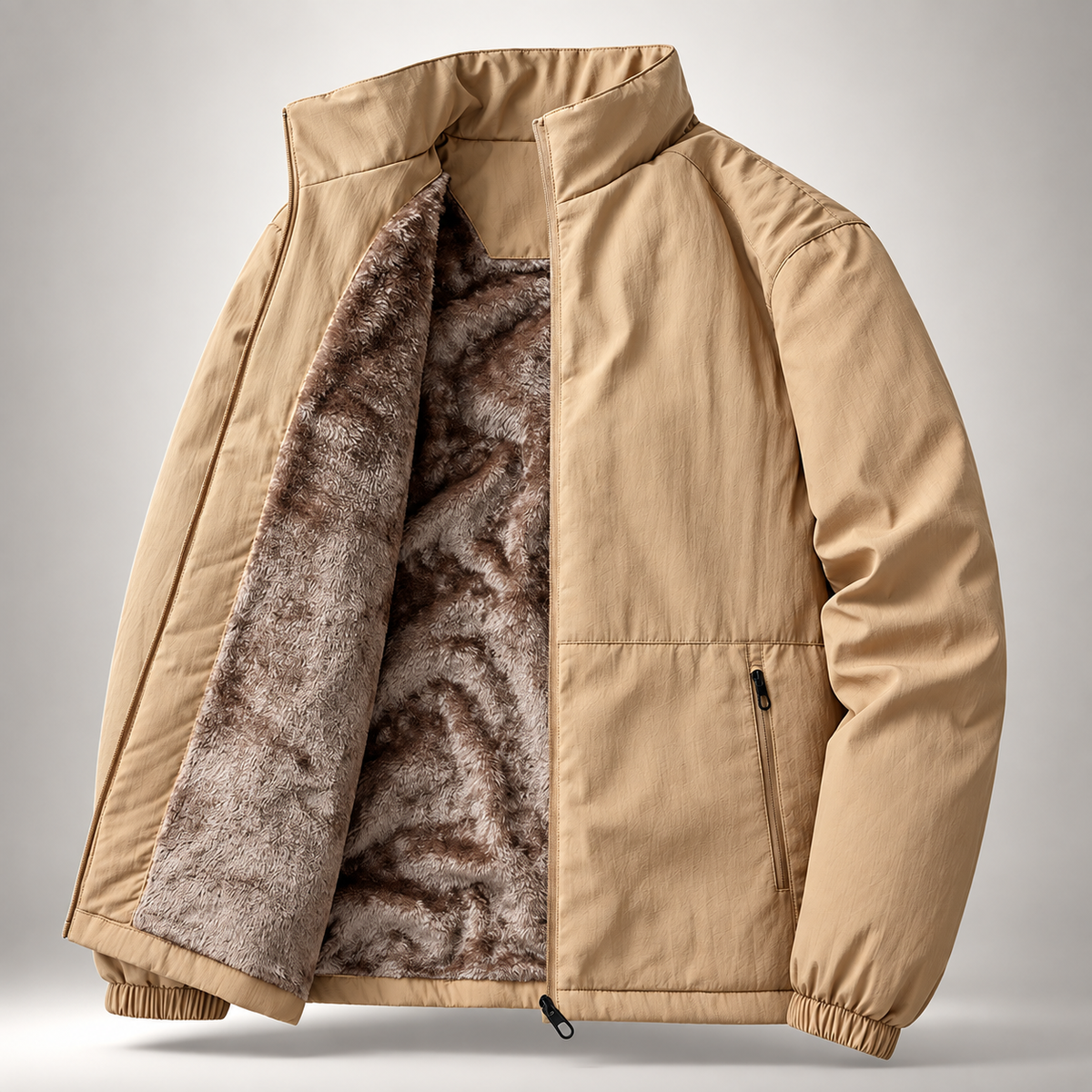 Velor Plush-Lined Casual Full-Zip Jacket