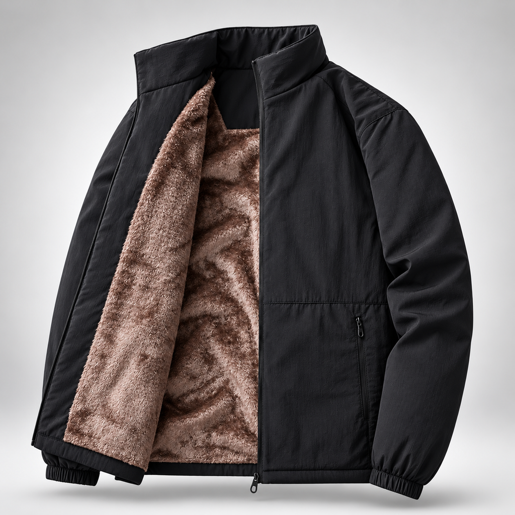 Velor Plush-Lined Casual Full-Zip Jacket