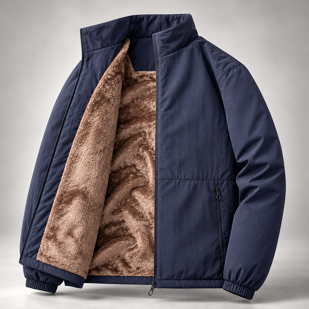Velor Plush-Lined Casual Full-Zip Jacket