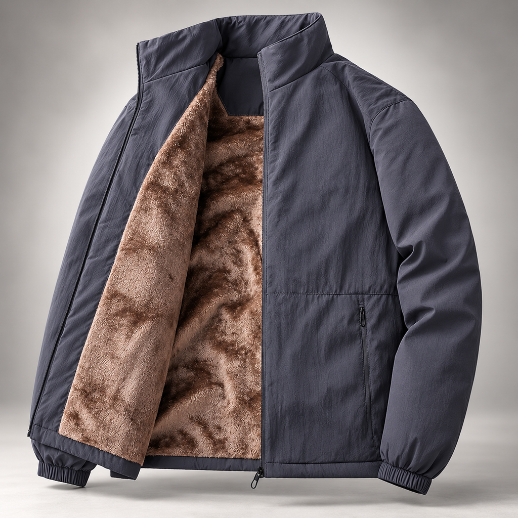 Velor Plush-Lined Casual Full-Zip Jacket