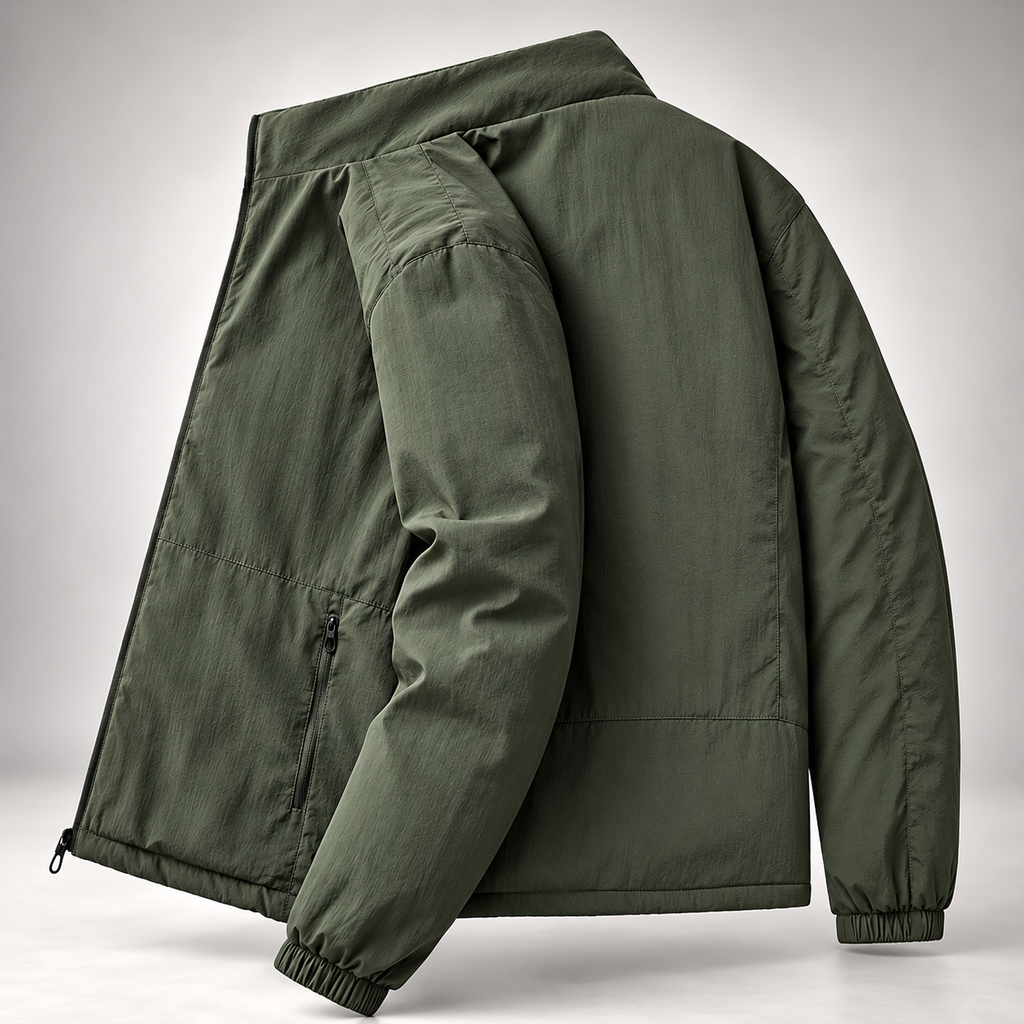 Velor Plush-Lined Casual Full-Zip Jacket