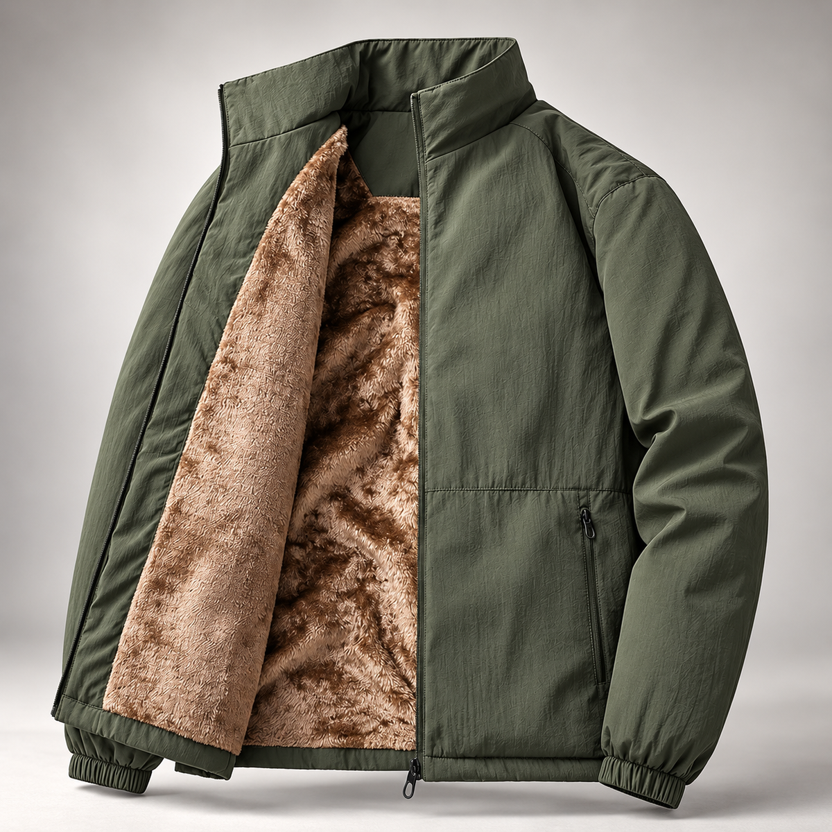 Velor Plush-Lined Casual Full-Zip Jacket