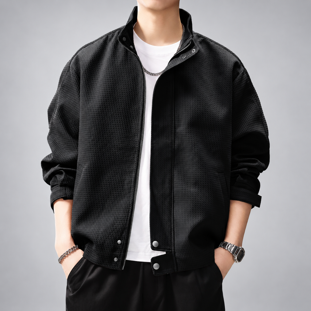 Orson Men's Waffle Textured Zip-Front Jacket with Stand Collar