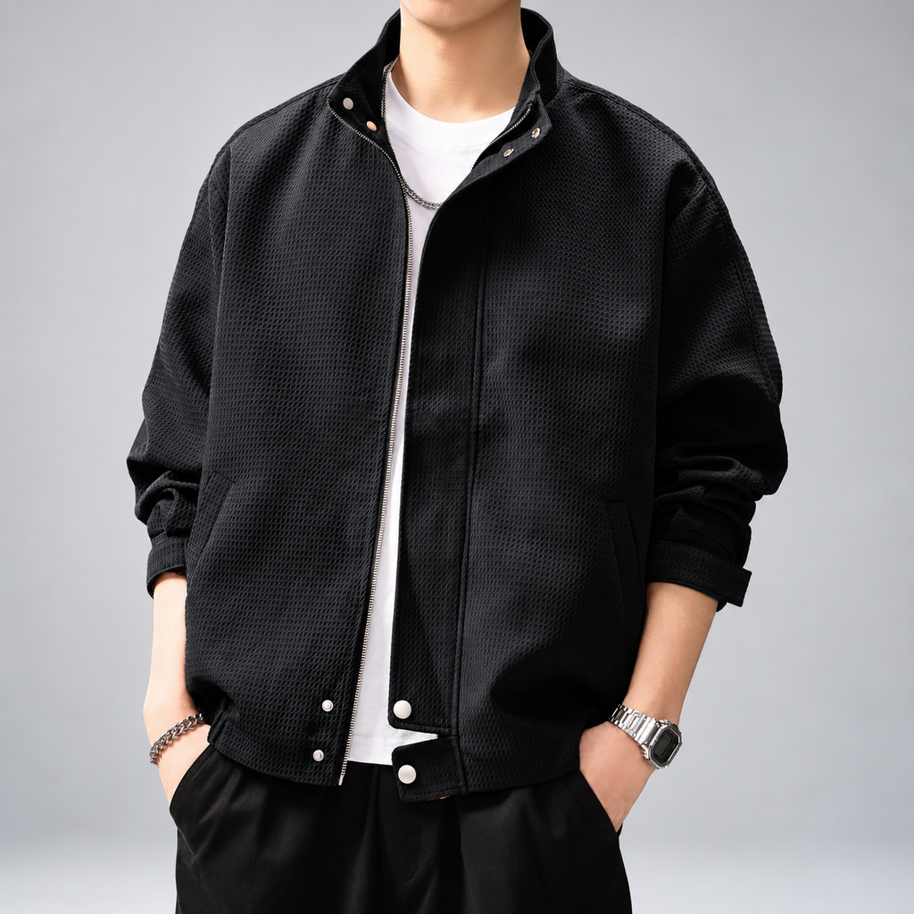 Orson Men's Waffle Textured Zip-Front Jacket with Stand Collar