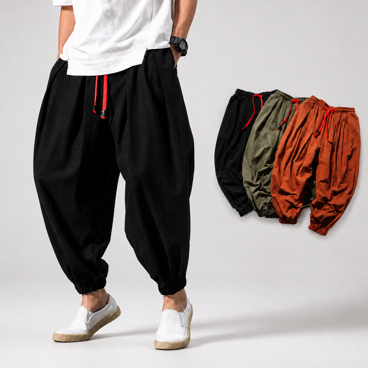 Walker Men's Linen Cotton Jogger Pants – Lightweight Drawstring Casual Trousers