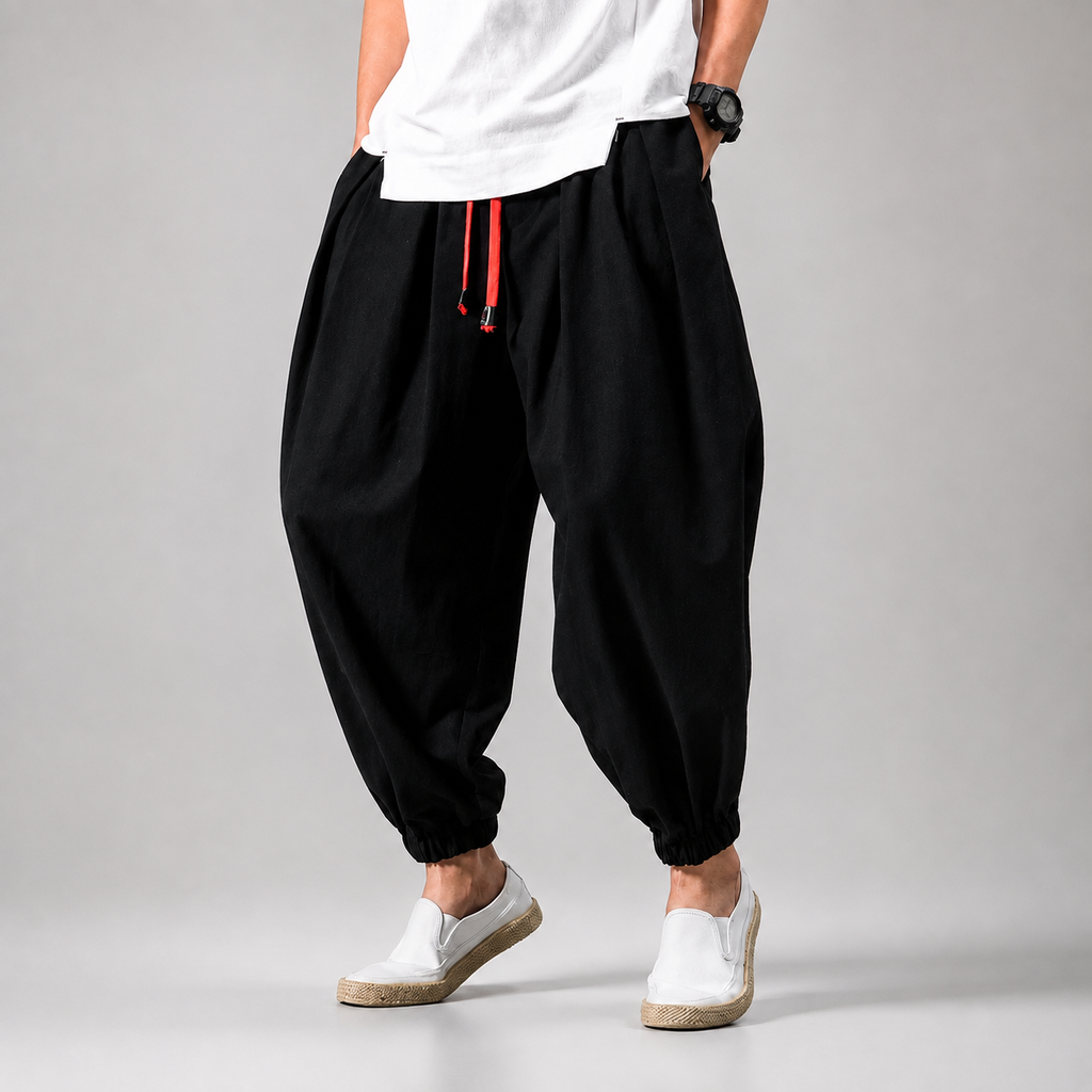 Walker Men's Linen Cotton Jogger Pants – Lightweight Drawstring Casual Trousers