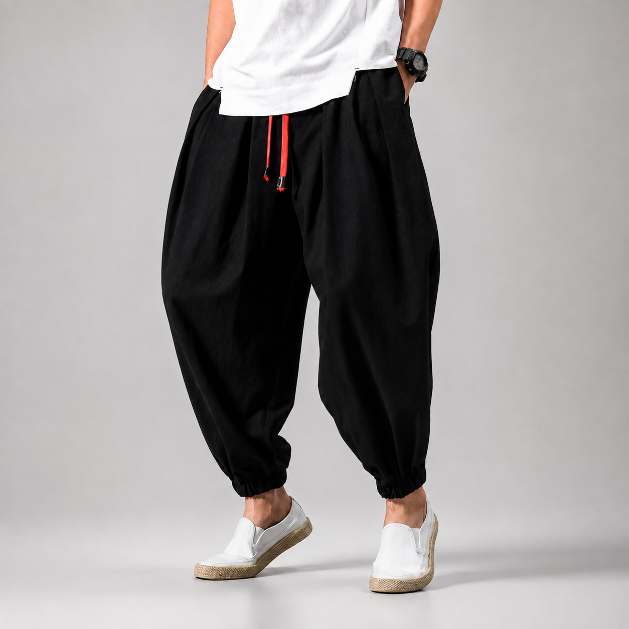 Walker Men's Linen Cotton Jogger Pants – Lightweight Drawstring Casual Trousers