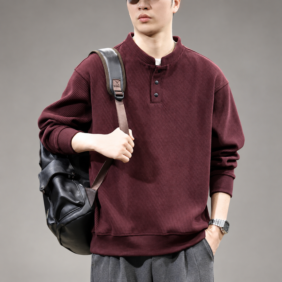 Mark Men’s Textured Stand-Collar Henley Pullover