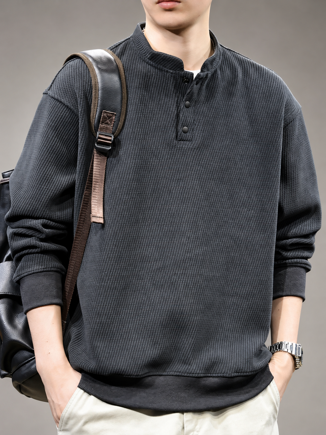 Mark Men’s Textured Stand-Collar Henley Pullover
