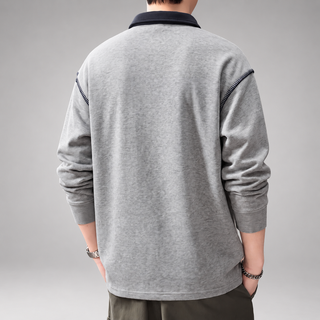 Cuthbert Men’s Relaxed Fit Polo Pullover with Contrast Stitching