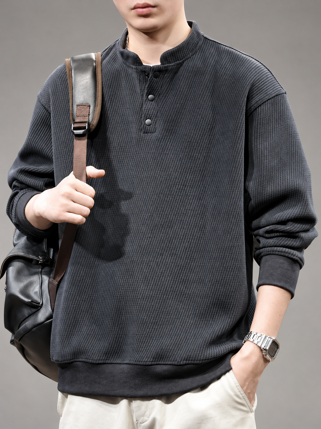 Mark Men’s Textured Stand-Collar Henley Pullover