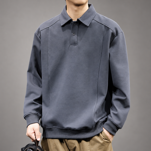 Adelard Men’s Relaxed Fit Collared Pullover with Ribbed Trim