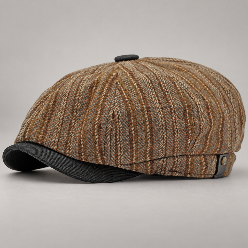 Langston Herringbone Newsboy Cap with Contrast Curved Brim