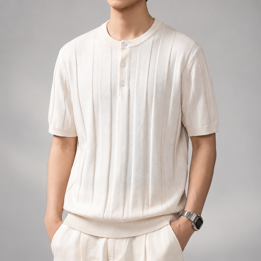 Alistair Men’s Short Sleeve Ribbed Knit Henley Shirt