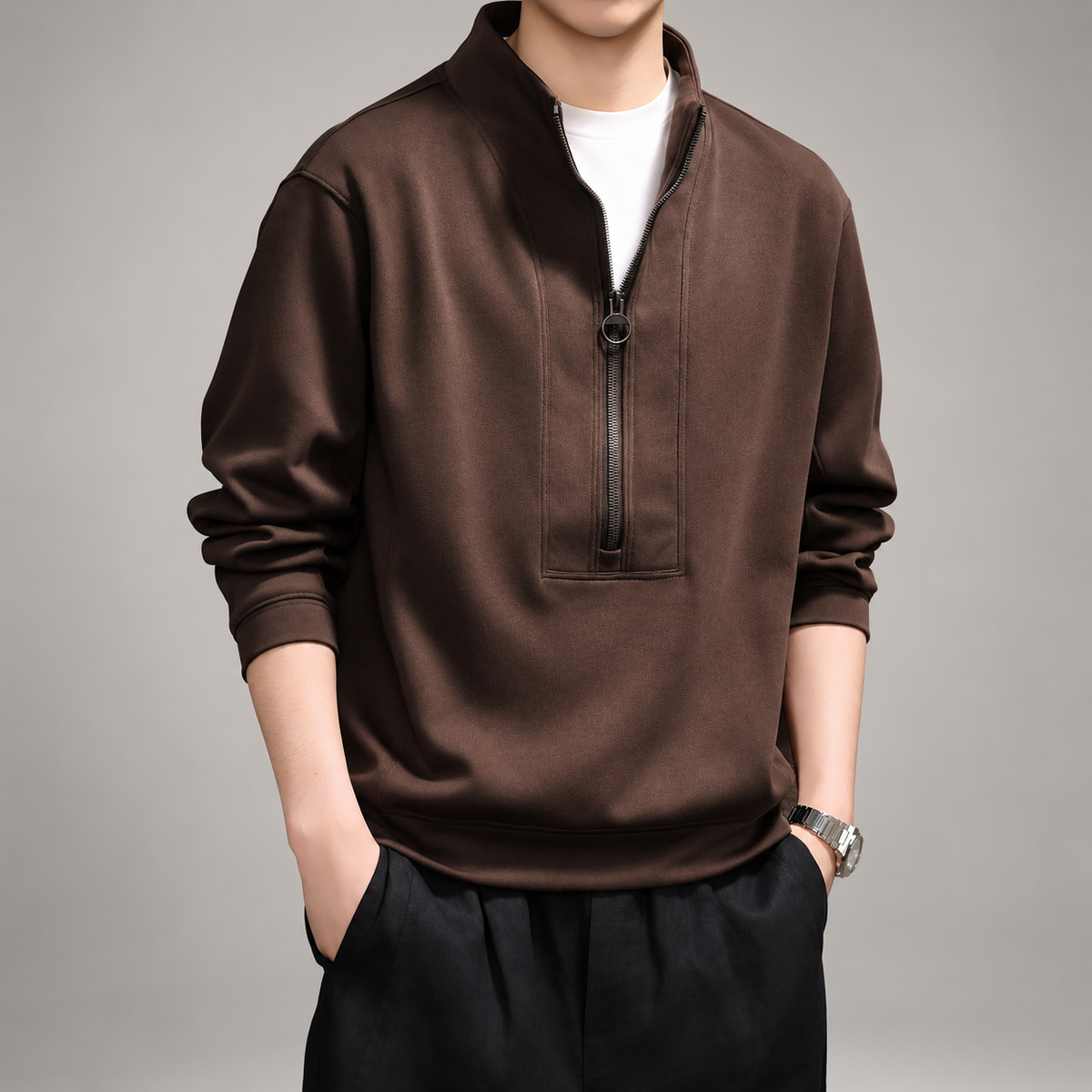 Cyprien Men’s Half-Zip Sweatshirt with Stand Collar